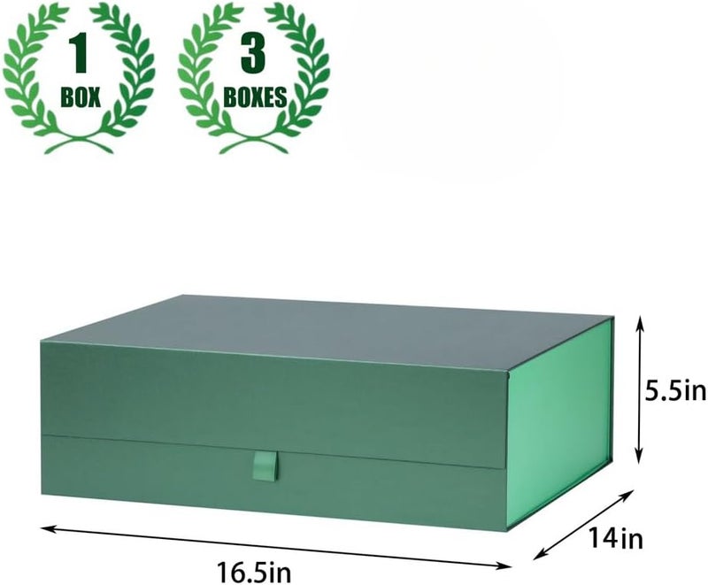 PLINJOY Extra Large Green Gift Box 16.5x14x5.5 Inches,Gift Boxs for Presents with Lid Magnetic Closure Collapsible,Groomsman Proposal Box,Birthday, Christmas,for Clothes and Large Gifts - Image 4